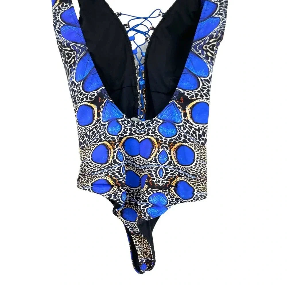 Noire Swimwear Feathers Lace-Up One-Piece‎ Swimsuit Size XS / US 0-2